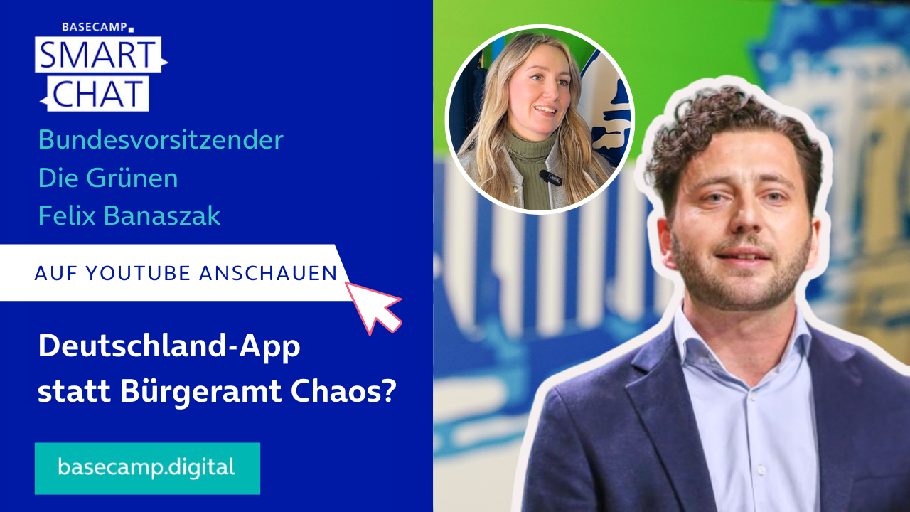 SMART CHAT mit Felix Banaszak, Bundesvorsitzender Bündnis 90/Die Grünen: Deutschland-App statt Bürgeramt Chaos? Jetzt auf YouTube anschauen.